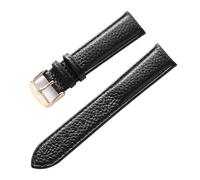 HMFang Bracelet De Montre En Cuir Véritable Souple For Femmes Et Hommes, En Cuir De Vache, Grain De Litchi, Étanche, 14 16 18mm, Accessoires De Chaîne De Montre(Black rose buckle,19mm)