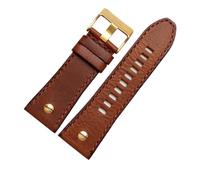 HMFang Bracelet de montre rétro en cuir véritable de qualité for hommes, Compatible avec DZ4343 DZ4323 DZ7406, bracelet de montre Vintage en cuir italien 22mm 24mm 26mm(D brown-golden,22mm)