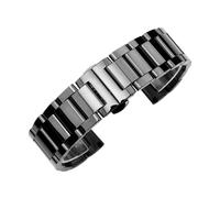 HMFANG Bracelet en acier inoxydable massif 18 mm 20 mm 22 mm 24 mm Boucle papillon avec boucle pour homme Bracelet en métal avec bracelet de rechange (noir glossy,22 mm)