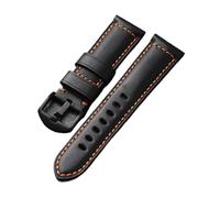 HMFANG Bracelet En Cuir De Vachette Première Couche Fait À La Main, 20 22 24 26MM, Bracelet Vintage Noir, Tour For Homme En Cuir Véritable, Compatible Avec PAM111 44(C brack buckle,26mm)