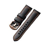HMFANG Bracelet En Cuir De Vachette Première Couche Fait À La Main, 20 22 24 26MM, Bracelet Vintage Noir, Tour For Homme En Cuir Véritable, Compatible Avec PAM111 44(C Rose gold clasp,26mm)