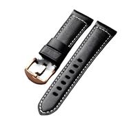 HMFANG Bracelet En Cuir De Vachette Première Couche Fait À La Main, 20 22 24 26MM, Bracelet Vintage Noir, Tour For Homme En Cuir Véritable, Compatible Avec PAM111 44(A Rose gold clasp,20mm)