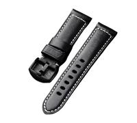 HMFANG Bracelet En Cuir De Vachette Première Couche Fait À La Main, 20 22 24 26MM, Bracelet Vintage Noir, Tour For Homme En Cuir Véritable, Compatible Avec PAM111 44(A brack buckle,20mm)