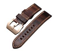 HMFANG Bracelet en Cuir Fait Main 20 22 24 26MM Marron Rouge Couche Supérieure Bracelet en Cuir Adapté Compatible avec PAM111 441 Hommes Bracelet Souple(Gold Buckle,26mm)
