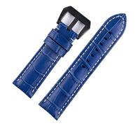 HMFang Bracelet en Cuir for Homme 20 Mm, 22, 24, 26, Compatible avec Panerai, De Vache Bleu Vintage, Fait Main, Boucle Ardillon Personnalisée(Blue Black Line,24mm)