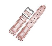 HMFANG Bracelet en Cuir Véritable Compatible avec Le Bracelet De Montre Swatch 17mm 19mm Dragonne Bleu Rouge Noir Bracelets Femmes Homme Montre Ceinture Accessoires(Fluorescent Pink_19mm)