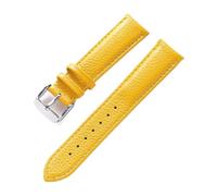HMFANG Bracelet en Cuir Véritable for Femmes en Cuir Souple Litchi Grain Bracelet De Montre en Cuir De Vachette for Hommes Étanche 14 16 18mm Accessoires De Chaîne De Montre(Yellow,19mm)