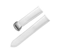 HMFANG Ceinture En Cuir Bracelet De Montre En Cuir Souple Litchi Ceinture For Hommes Ceinture For Dames Bracelet Compatible Avec Les Accessoires De Montre Cartier Tank London Blue(White silver buckle_
