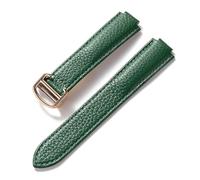 HMFang Compatible Avec Le Bracelet Ballon Bleu Cartier En Cuir De Vachette Grain Litchi Souple, Accessoires Pliants En Cuir For Hommes Et Femmes(Green rose buckle,14x8mm)