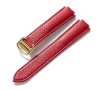 HMFang Compatible Avec Le Bracelet Ballon Bleu Cartier En Cuir De Vachette Grain Litchi Souple, Accessoires Pliants En Cuir For Hommes Et Femmes(Red gold buckle,18x11mm)