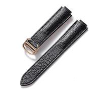 HMFang Compatible Avec Le Bracelet Ballon Bleu Cartier En Cuir De Vachette Grain Litchi Souple, Accessoires Pliants En Cuir For Hommes Et Femmes(Black rose buckle,16x9mm)