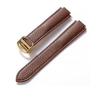 HMFang Compatible Avec Le Bracelet Ballon Bleu Cartier En Cuir De Vachette Grain Litchi Souple, Accessoires Pliants En Cuir For Hommes Et Femmes(Deep brown gold,14x8mm)