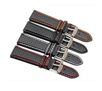 HMFANG Nouveau 18 mm 20 mm 22 mm 22 mm 23 mm Couture orange durable for hommes en fibre de carbone en cuir authentique en armor(Black with white,24mm)