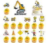 Hmfmdy Décoration de gâteau tracteur, 13 pièces chantier de construction décoration cupcake gâteau, décoration d'anniversaire décoration de gâteau, décoration de fête thème pelleteuse pour