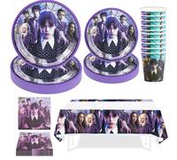 Hmfmdy Ensemble de vaisselle pour fête du Mercredi, 51 pièces de décoration de fête, Kit de vaisselle sur le thème du Mercredi avec assiettes en carton, gobelets, serviettes de table et nappe