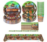 Hmfmdy Jeu Ensemble de Vaisselle de Fête, 51Pièces Décoration de Fête D'anniversaire pour Enfants, Couverts de Jeu Vidéo, Avec Assiettes, Gobelets Serviettes Carton Nappe - 10 Invités