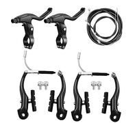 Hmfmdy Kit de Frein Velo Tout, Frein VTT avec Leviers Patin Cable Frein Velo, V-Brake pour Vélos pour étrier de Frein, Kit de Freins de Vélo pour la Plupart des Vélos VTT - Noir