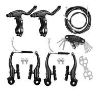 Hmfmdy Kit de Frein Velo Tout, Frein VTT avec Leviers Patin Cable Frein Velo, V-Brake pour Vélos pour étrier de Frein, Clé Multi Outils,Kit de Freins de Vélo pour la Plupart des Vélos VTT - Noir