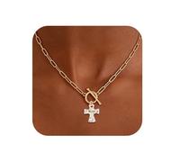 HMGADN Collier avec pendentif en forme de croix pour femme - Tendance et délicat - Plaqué or 18 carats - Chaîne en trombone - Ne ternit pas - Cadeau pour femme, 46cm, Métal, Pas de pierre précieuse