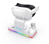 HMHAMA Manettes VR et station d'accueil de charge pour casque compatible avec Meta Quest 3, casque et manettes Base de rangement verticale avec modes d'éclairage RVB