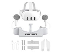 HMHAMA Station d'accueil de charge compatible avec Oculus/Meta Quest 3 VR, 2 batteries rechargeables pour contrôleurs tactiles, indicateur LED, support mural