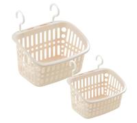 HMIEPRS 2 Pièces Panier de Rangement, Panier de Douche en Plastique Suspendu avec Crochets, Organisateur de Chevet Suspendu Abricot pour Salle de Bain Cuisine Chambre Cosmétique Jouets (2 Tailles)