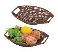 HMIEPRS 2 Pièces Paniers à Pain Tissé, Paniers à Fruits Ovales Empilables avec Poignée, Imitation Rotin Panier de Stockage Alimentaire pour Nourriture Légumes Cuisine Restaurant Extérieur (2 Tailles)