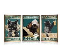 HMIEPRS 3 Pièces Chat Noir Plaque en Métal Vintage, Affiche Panneau Peinture Métal Rétro Décoration Murale, Art Mural Accrocher Signe Rappel pour Maison Café Bar Pub Salle de Bain (Style C)
