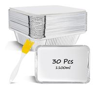 HMIEPRS 30 Pièces Barquette Aluminium avec Couvercle, Plateaux de Cuisson Jetables Aluminium avec Brosse en Silicone, Barquette Alimentaire Jetable pour Barbecue, Cuisson, Congélation, Fête