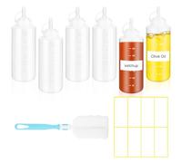 HMIEPRS 6 Pièces Bouteille Sauce, 360ML/12oz Plastique Presser Les Bouteille à Condiments avec Brosse de Nettoyage et Autocollants, Squeeze Bouteilles Flacon pour BBQ Ketchup Moutard Huile D'Olive