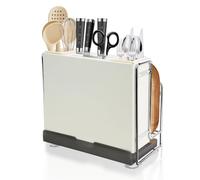 HMIEPRS Bloc Couteaux Cuisine, Porte Couteau Aimanté avec Organisateur de Planches à Découper, Range Couteaux de Grande Capacité, Support Rangement Couteau et Ustensiles de Cuisine (Blanc)