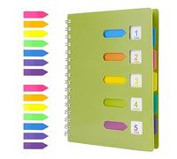 HMIEPRS Cahier à Spirale A5 avec 2 Onglets, Bloc-Notes de Projet A5 avec 5 Intercalaires de Couleur, Cahier Reliure à Spirales, Carnet de Journal pour Les Étudiants, L'école, Le Bureau, L'étude (Vert)