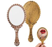 HMIEPRS Lot de 2 Miroirs à Main Vintage, Floral Gaufré Miroir de Maquillage Ovale Portable avec Manche, Style Antique pour Femmes et Filles (Rose Doré, Bronze)