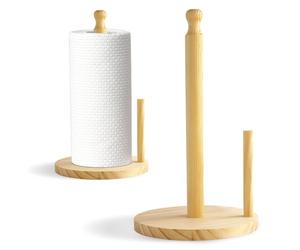 HMIEPRS Porte-Rouleau de Cuisine 2 Pièces, Porte Serviettes de Papier en Bois avec Aide à la Déchirure, Support Essuie-Tout de Comptoir pour Cuisine Salon Salle de Bain Chambre à Coucher
