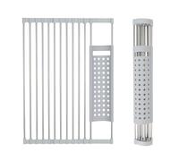 HMIEPRS Séchoir Vaisselle Énroulable, Égouttoir à Vaisselle Pliable au-Dessus de l'évier, Egouttoir Vaisselle Roulant INOX pour Rangement Comptoir Cuisine Assiettes Fruits Légumes (Gris, 46 x 33cm)