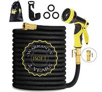 HmiL-U Tuyau d'arrosage 150ft 45m Tube Le Plus Fort avec Latex Double Magique de Jardin avec unpistolet de 9 Fonctions connecteur Solide en Laiton 【Longueur rétractée 50ft】(150ft)
