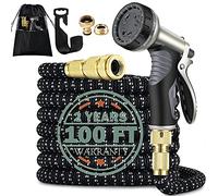 HmiL-U Tuyau d'arrosage extensible de 30 m avec double noyau en latex, raccords en laiton massif, buse de pistolet pulvérisateur en métal, noir, 1