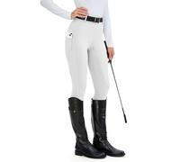 HMILES Legging d'équitation pour femme en silicone - Taille haute - Élastique - Avec poche pour téléphone portable - Passants de ceinture, Blanc., L