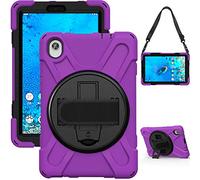 HminSen Étui pour tablette Lenovo Tab M8 FHD 8.0, rotatif à 360 degrés avec béquille, dragonne et bandoulière, coque résistante aux chocs pour Lenovo Tab M8 FHD (TB-8705F) 20,3 cm (Violet)