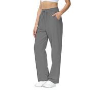 HMIYA Pantalon Femme Coton Taille Élastiquée - Pantalon Droit Long Coupe Ample et Confortable - Tous Les Jours - Taille S-3XL(Gris Loup S)