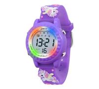 HMJIA Montre Enfant 3-12 Ans, Étanche 3ATM pour Garçon et Fille, Avec Alarme/Date/Chronomètre/LED (LED Violette Licorne)