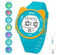HMJIA Montre Enfant avec Motif Chat Set de Colliers 3ATM Étanche avec Alarme Chronomètre Lumière Bande Silicone Montre Digitale Enfant Anniversaire pour 3-12 Ans Filles (Vert)