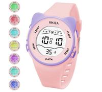 HMJIA Montre Enfant avec Motif Chat Set de Colliers 3ATM Étanche avec Alarme Chronomètre Lumière Bande Silicone Montre Digitale Enfant Anniversaire pour 3-12 Ans Filles (Rose)