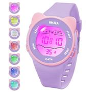 HMJIA Montre Enfant avec Motif Chat Set de Colliers 3ATM Étanche avec Alarme Chronomètre Lumière Montre Digitale Enfant Anniversaire pour 3-12 Ans Filles (Violet)