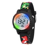 HMJIA Montre Enfant pour 3-12 Ans, Garçon et Fille, Étanche 3ATM Avec Alarme/Date/Chronomètre/LED (Dinosaure Noir)