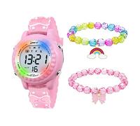 HMJIA Montre Enfant pour 3-12 Ans, Garçon et Fille, Étanche 3ATM Avec Alarme/Date/Chronomètre/LED (LED Papillon Rose)