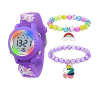 HMJIA Montre Enfant pour 3-12 Ans, Garçon et Fille, Étanche 3ATM Avec Alarme/Date/Chronomètre/LED (LED Licorne Violette)