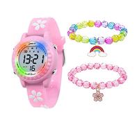 HMJIA Montre Enfant pour 3-12 Ans, Garçon et Fille, Étanche 3ATM Avec Alarme/Date/Chronomètre/LED (Sakura Rose)