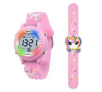 HMJIA Montre Enfant pour Garçon et Fille 3-12 Ans, Étanche 3ATM avec Alarme/Date/Chronomètre/LED (Licorne Rose)