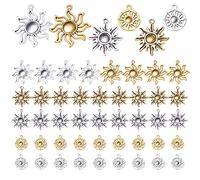 Hmjpng Lot de 50 breloques en forme de soleil en alliage tibétain pour la fabrication de bijoux, argent antique, or antique, argent antique, argent, Argent